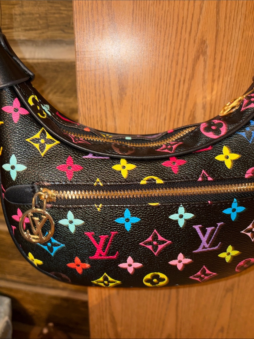 Black Multicolor Monogram Crescent Shoulder Bag - Picture 8 of 10